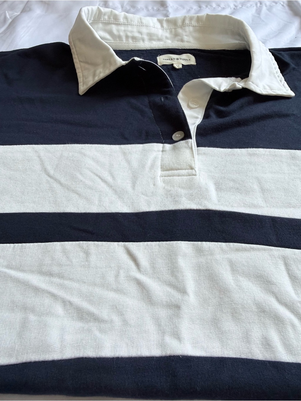 Like New: Thread & Supply Navy With White Contrast Collar Rugby Polo — image 5 of 8